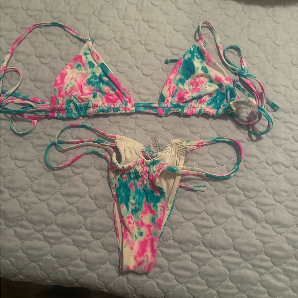 Beach Bunny Pink and Teal Bikini Top
